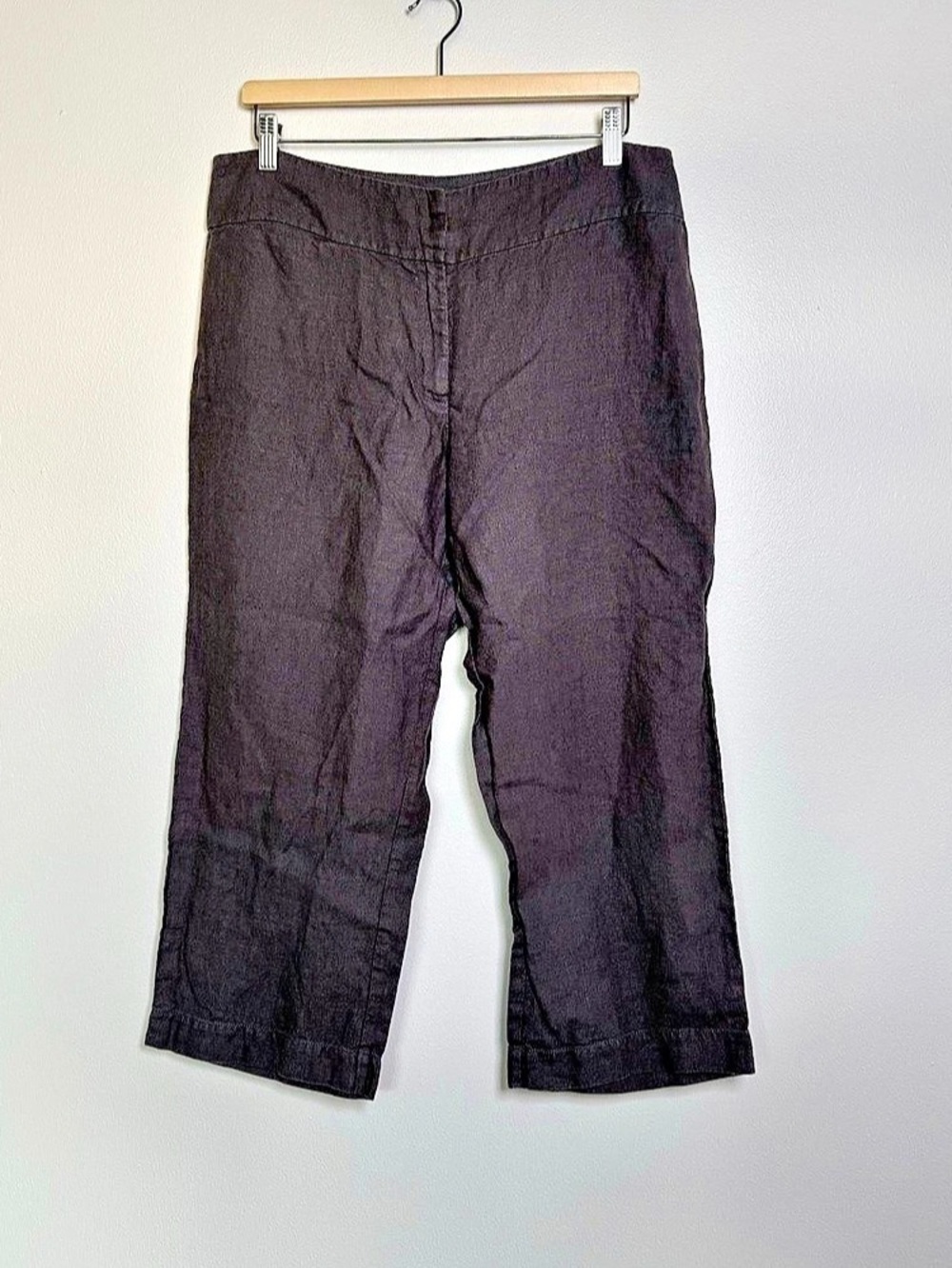 Eileen Fisher Pants Womens Sz 12 Gray 100% Linen Wide Leg Neutral Minimalist